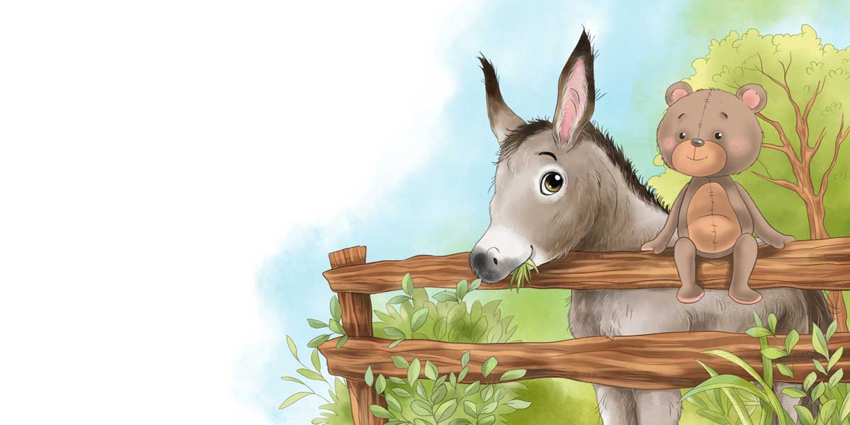 Esel, Kinderbuchillustration, Teddy, Zeichnung, Bilderbuch