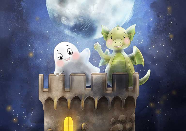 Kinderbuchillustration – Drache und Geist